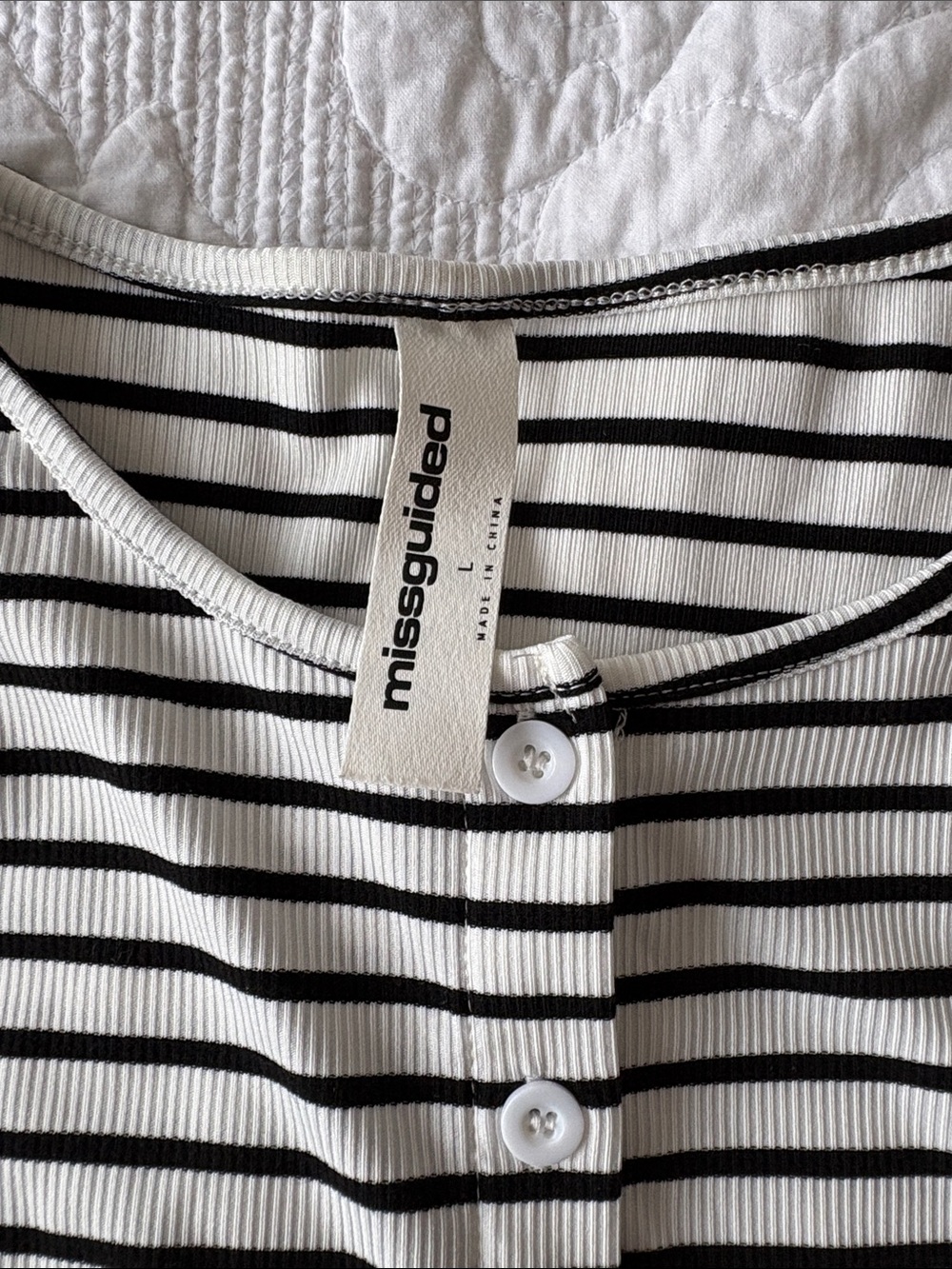 Missguided Black & White Striped Button-Front Long Sleeve Top - Picture 2 of 2
